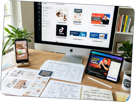 Desktop setup with design tools